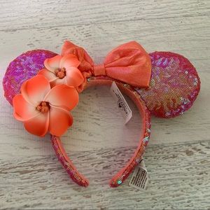 Authentic Disney Parks  - Aulani Minnie Ears - Coral Sequin Plumeria Frangipani